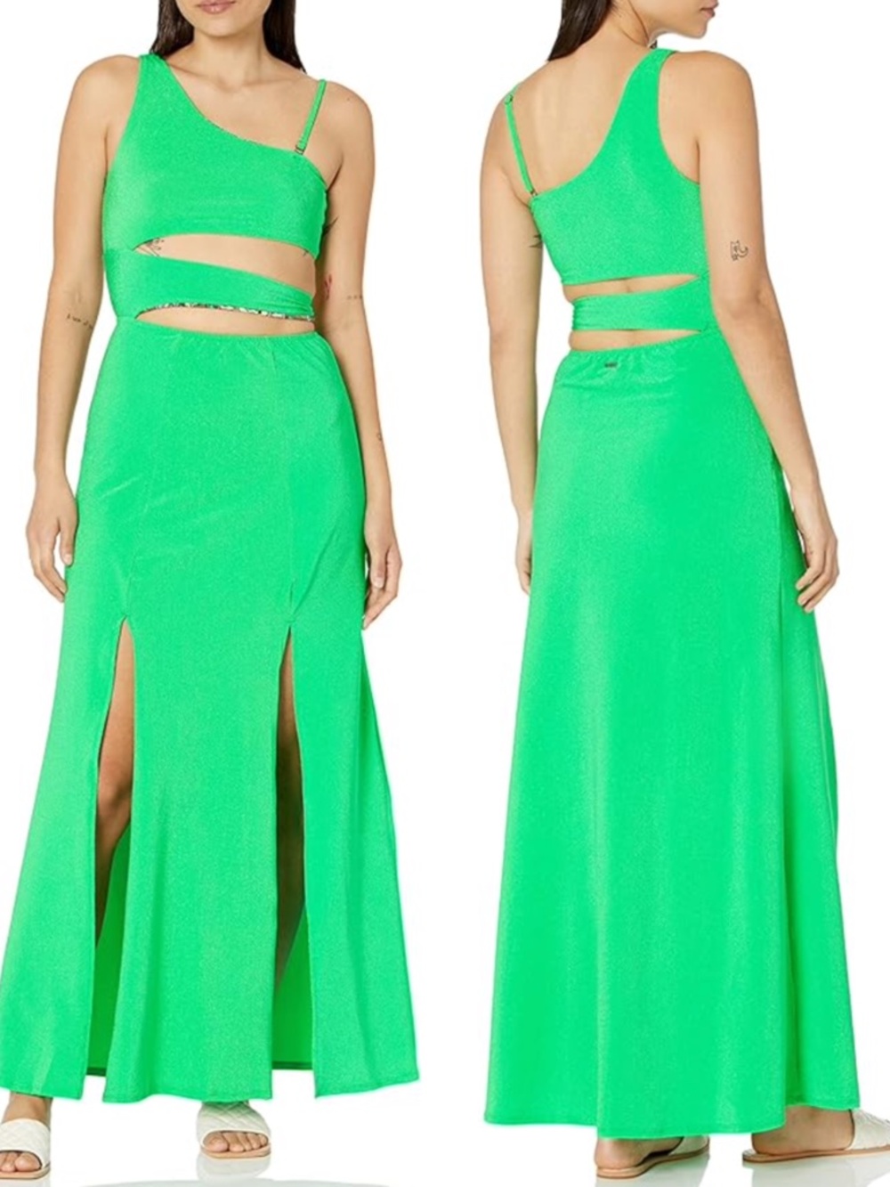 NEW Maaji APPLE GREEN Garden ONE SHOULDER Cutout DOUBLE SLIT Resort MAXI DRESS S